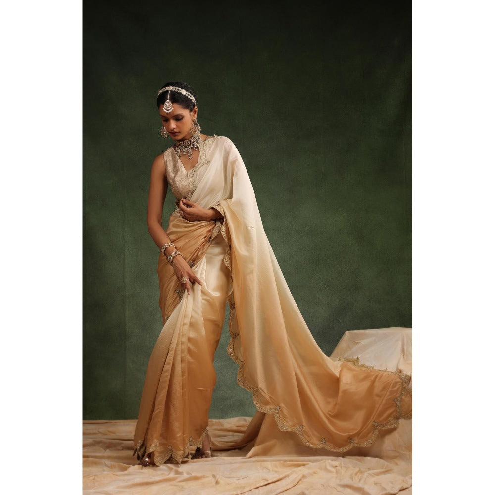 CHARU MAKKAR Cream Embellished Saree with Unstitched Blouse
