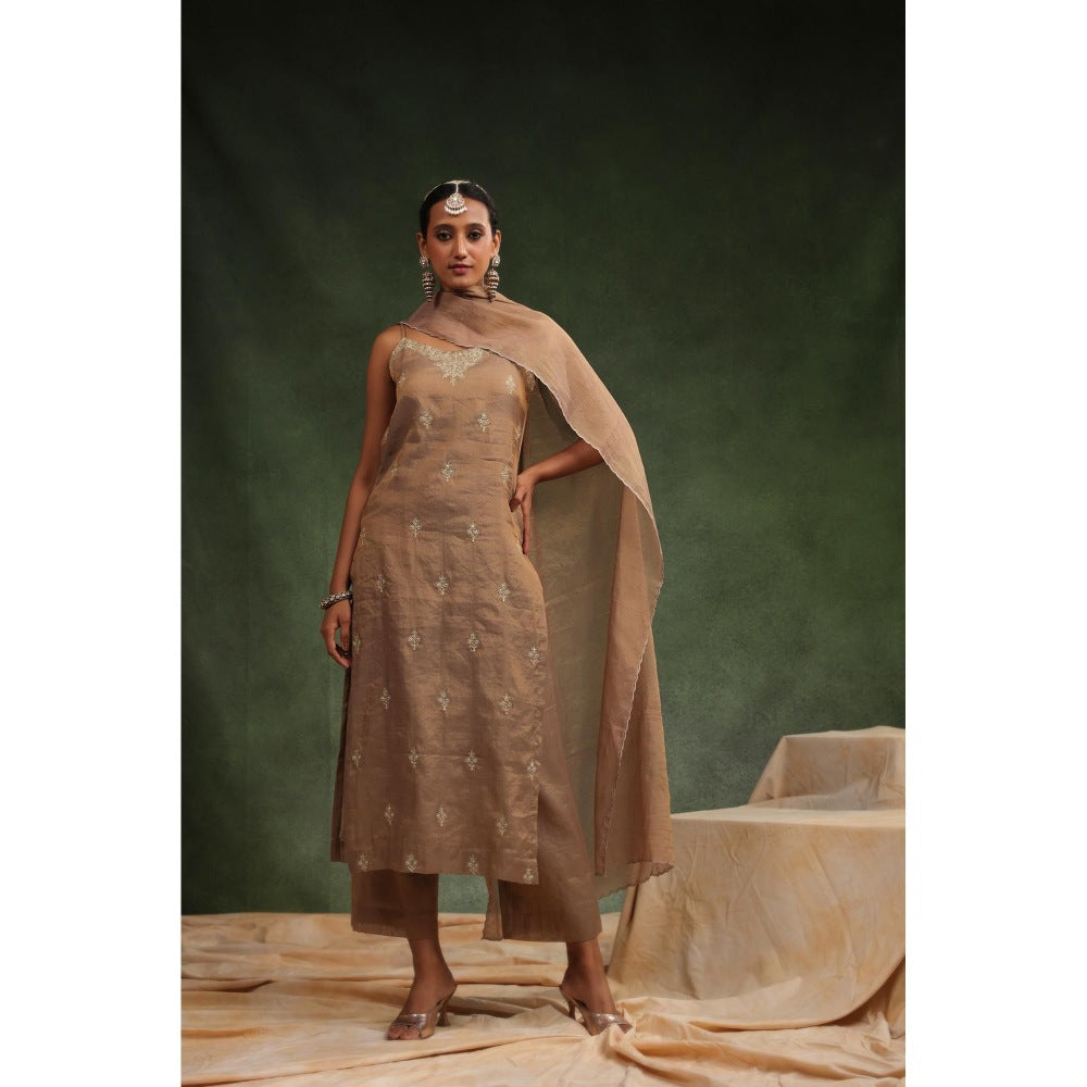CHARU MAKKAR Taupe Fall In Love Kurta with Pant and Dupatta (Set of 3)