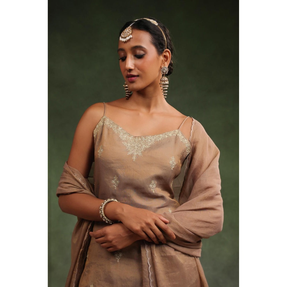 CHARU MAKKAR Taupe Fall In Love Kurta with Pant and Dupatta (Set of 3)