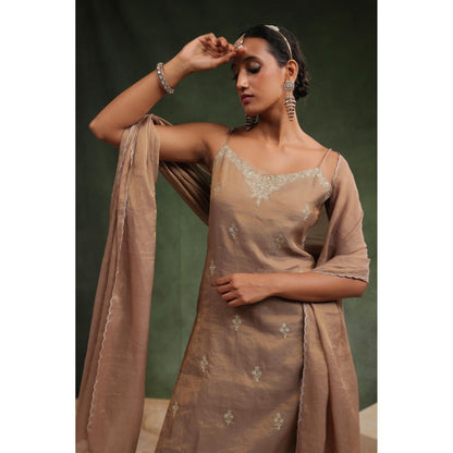 CHARU MAKKAR Taupe Fall In Love Kurta with Pant and Dupatta (Set of 3)