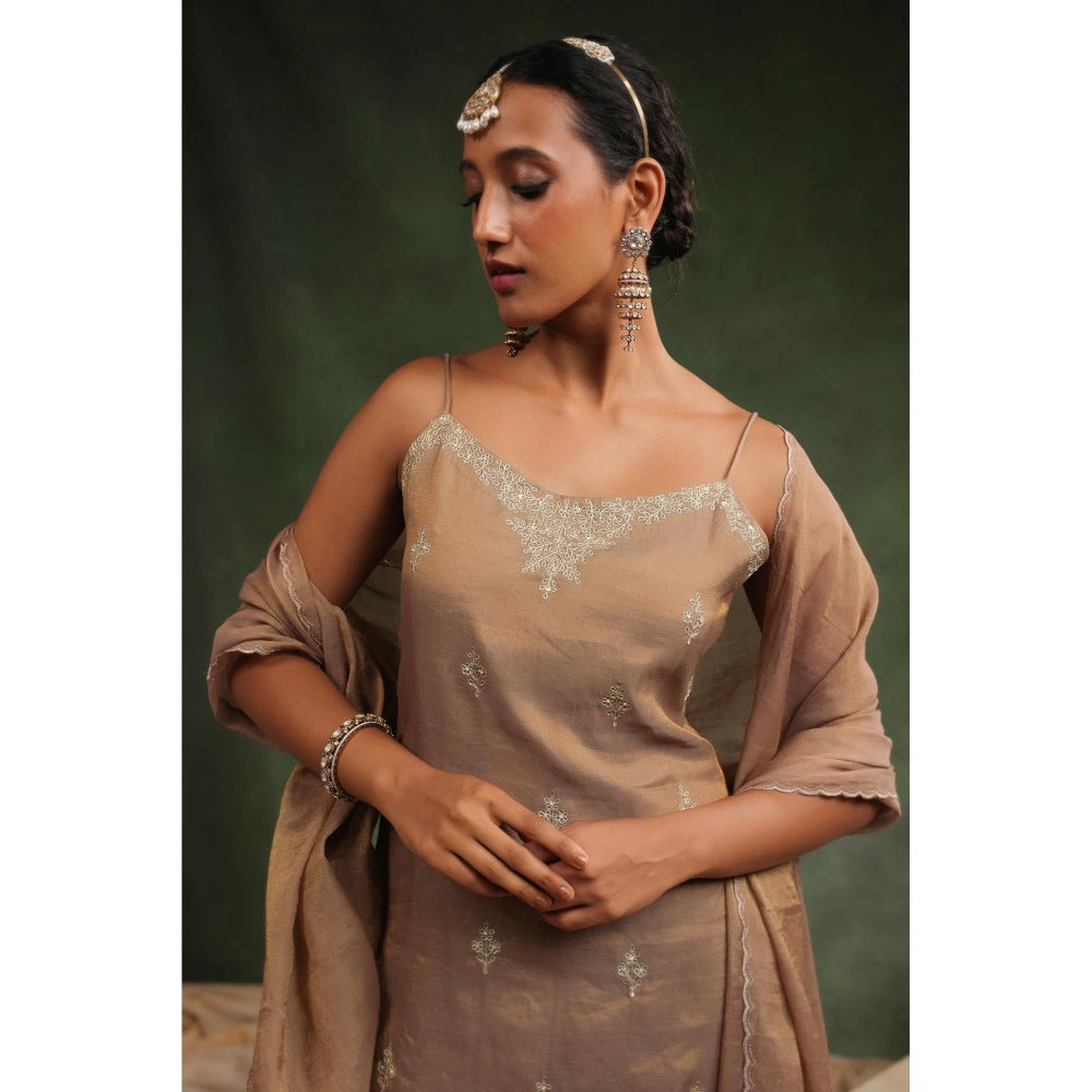 CHARU MAKKAR Taupe Fall In Love Kurta with Pant and Dupatta (Set of 3)