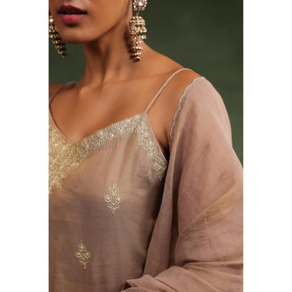 CHARU MAKKAR Taupe Fall In Love Kurta with Pant and Dupatta (Set of 3)