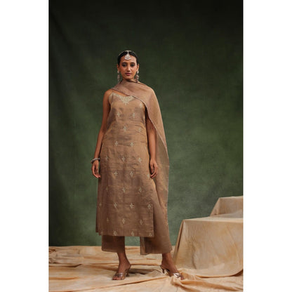 CHARU MAKKAR Taupe Fall In Love Kurta with Pant and Dupatta (Set of 3)