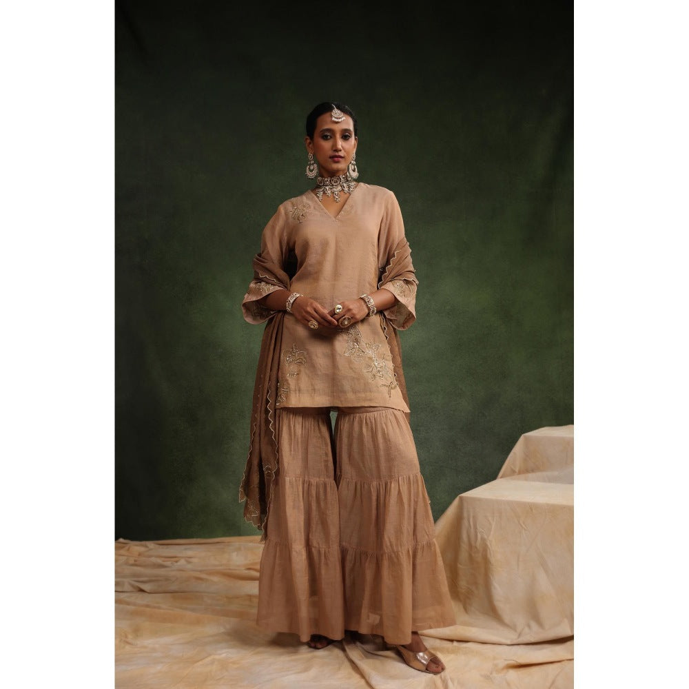 CHARU MAKKAR Beige Sharara with Kurta and Dupatta (Set of 3)