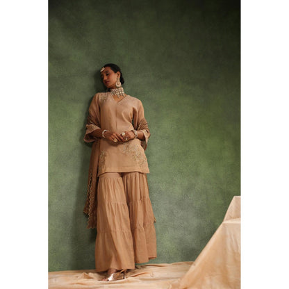 CHARU MAKKAR Beige Sharara with Kurta and Dupatta (Set of 3)