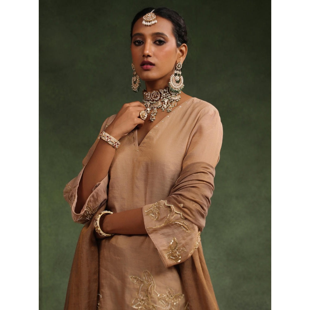 CHARU MAKKAR Beige Sharara with Kurta and Dupatta (Set of 3)