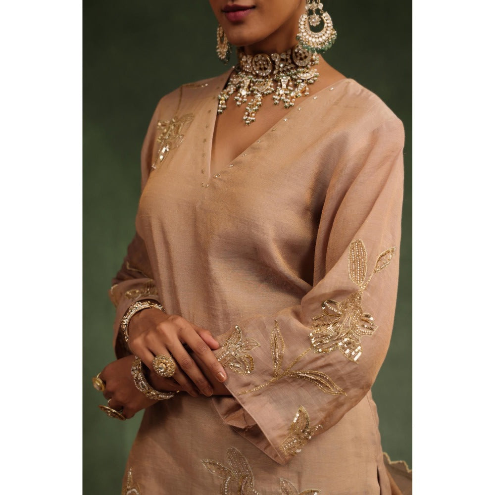 CHARU MAKKAR Beige Sharara with Kurta and Dupatta (Set of 3)