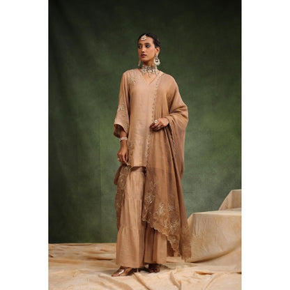 CHARU MAKKAR Beige Sharara with Kurta and Dupatta (Set of 3)