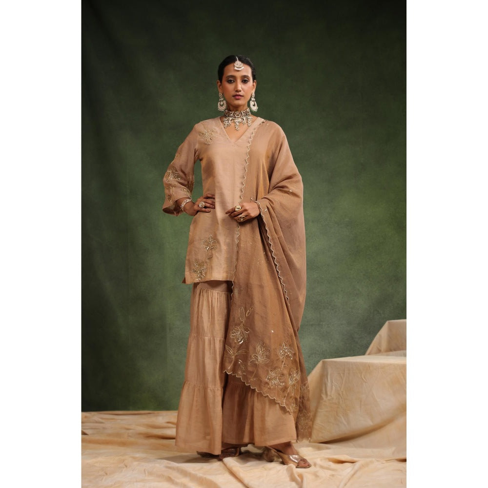 CHARU MAKKAR Beige Sharara with Kurta and Dupatta (Set of 3)
