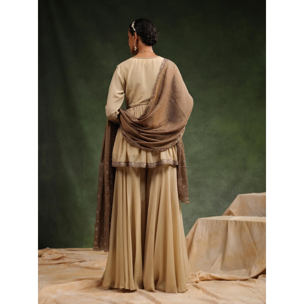 CHARU MAKKAR Taupe Sharara with Kurta and Dupatta (Set of 3)