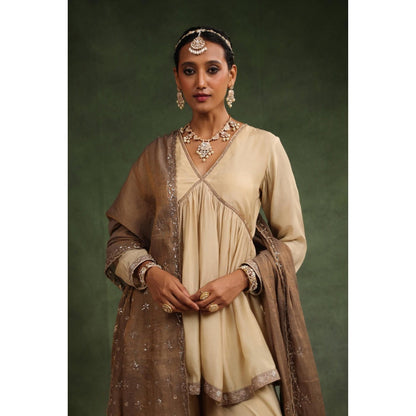 CHARU MAKKAR Taupe Sharara with Kurta and Dupatta (Set of 3)