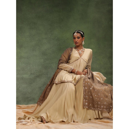 CHARU MAKKAR Taupe Sharara with Kurta and Dupatta (Set of 3)