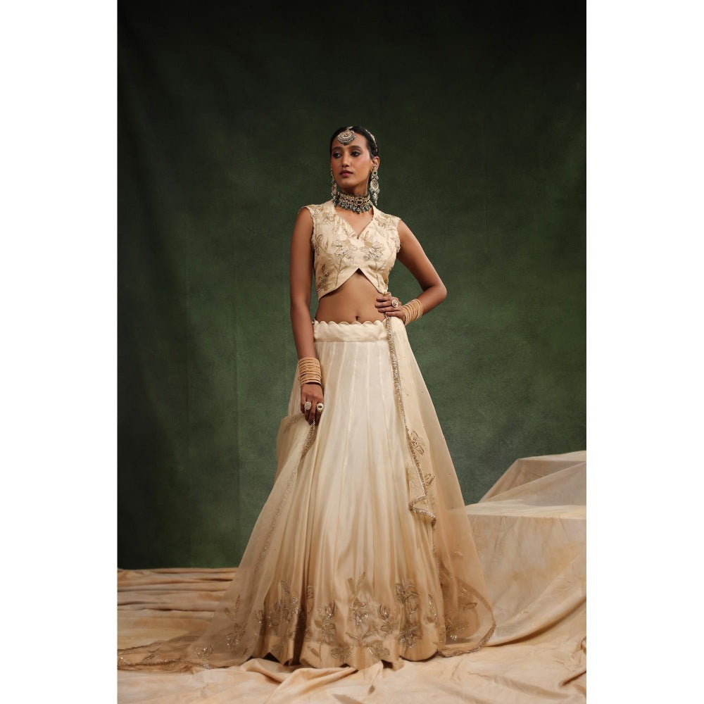 CHARU MAKKAR Beige Lehenga with Blouse and Dupatta (Set of 3)