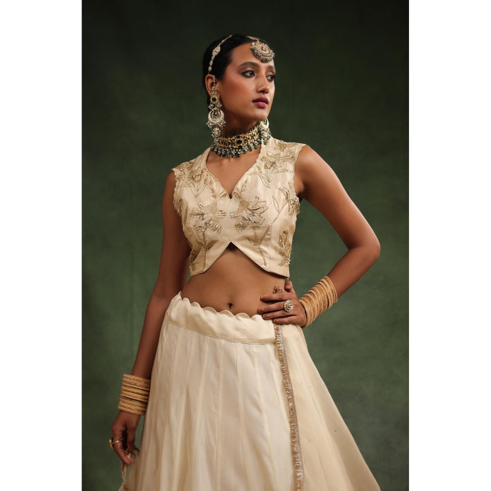 CHARU MAKKAR Beige Lehenga with Blouse and Dupatta (Set of 3)