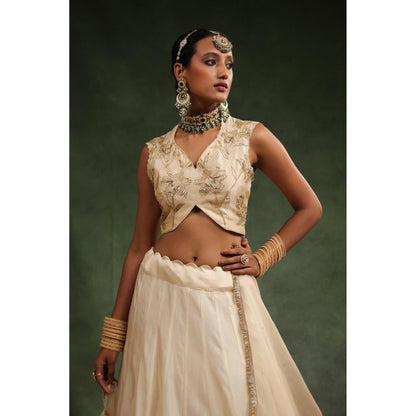 CHARU MAKKAR Beige Lehenga with Blouse and Dupatta (Set of 3)