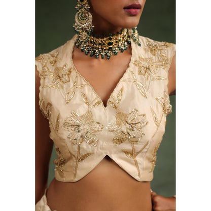 CHARU MAKKAR Beige Lehenga with Blouse and Dupatta (Set of 3)