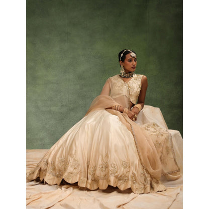 CHARU MAKKAR Beige Lehenga with Blouse and Dupatta (Set of 3)