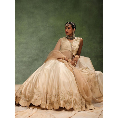 CHARU MAKKAR Beige Lehenga with Blouse and Dupatta (Set of 3)