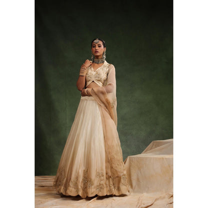 CHARU MAKKAR Beige Lehenga with Blouse and Dupatta (Set of 3)