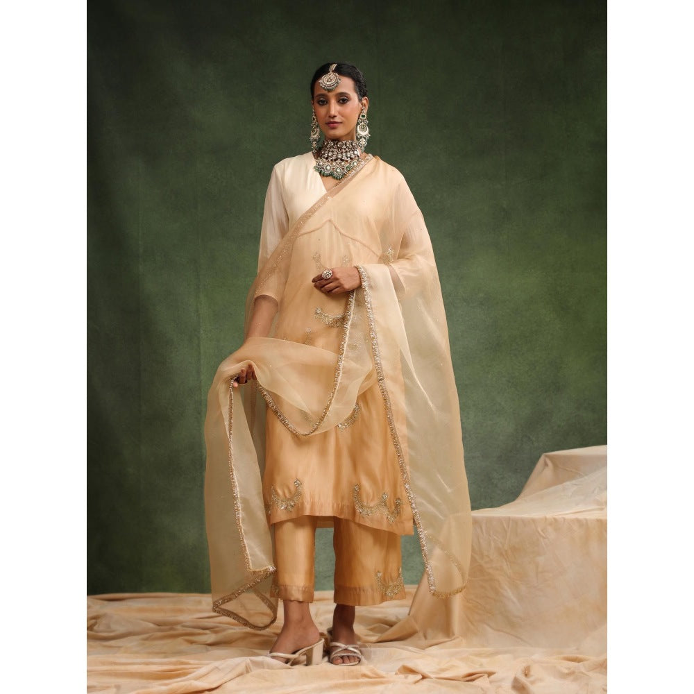 CHARU MAKKAR Beige Mehr Kurta with Pant and Dupatta (Set of 3)