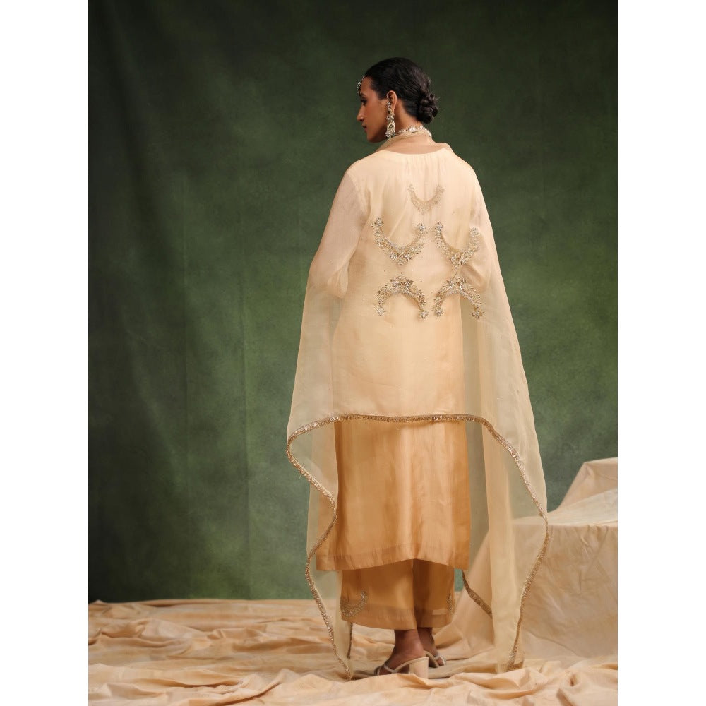 CHARU MAKKAR Beige Mehr Kurta with Pant and Dupatta (Set of 3)