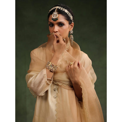 CHARU MAKKAR Beige Poncy Kurta with Pant and Dupatta (Set of 3)