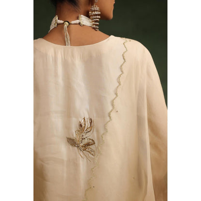 CHARU MAKKAR Beige Poncy Kurta with Pant and Dupatta (Set of 3)