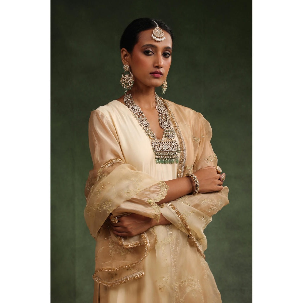 CHARU MAKKAR Beige Impulsive Kurta with Pant and Dupatta (Set of 3)