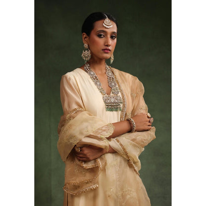 CHARU MAKKAR Beige Impulsive Kurta with Pant and Dupatta (Set of 3)