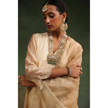 CHARU MAKKAR Beige Impulsive Kurta with Pant and Dupatta (Set of 3)
