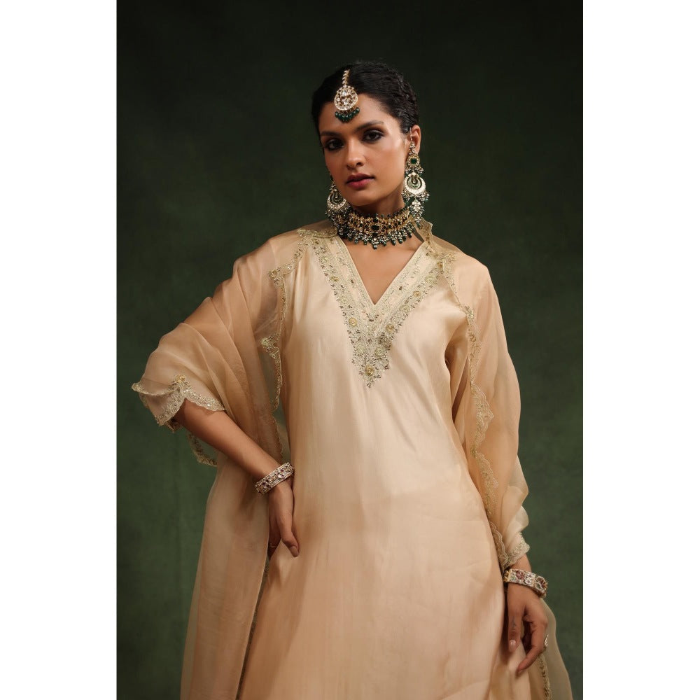 CHARU MAKKAR Beige Mocha Kurta with Pant and Dupatta (Set of 3)