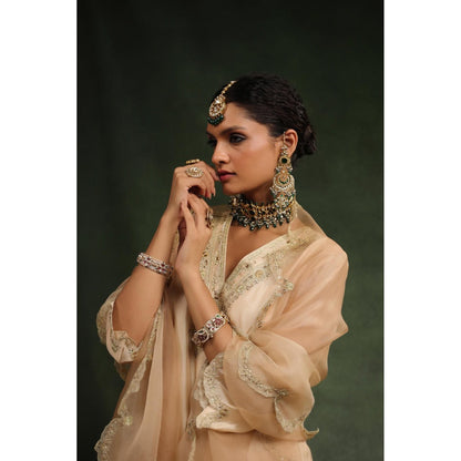 CHARU MAKKAR Beige Mocha Kurta with Pant and Dupatta (Set of 3)