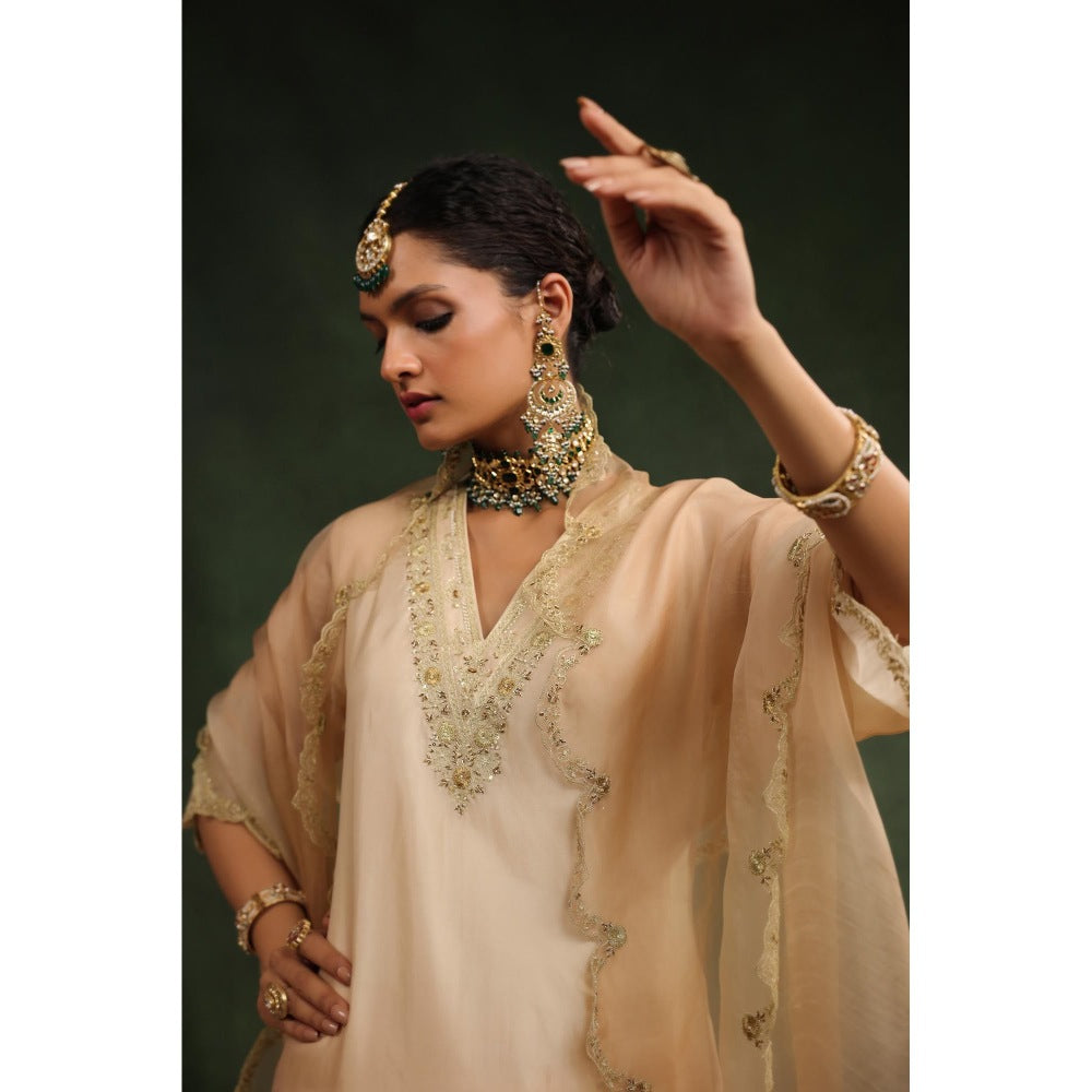 CHARU MAKKAR Beige Mocha Kurta with Pant and Dupatta (Set of 3)