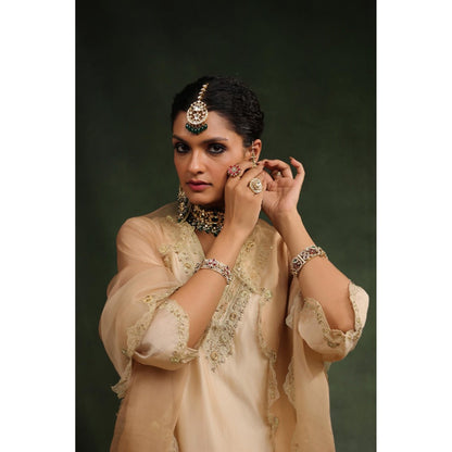 CHARU MAKKAR Beige Mocha Kurta with Pant and Dupatta (Set of 3)