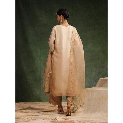 CHARU MAKKAR Beige Mocha Kurta with Pant and Dupatta (Set of 3)