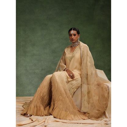 CHARU MAKKAR Nude Sharara with Kurta and Dupatta (Set of 3)