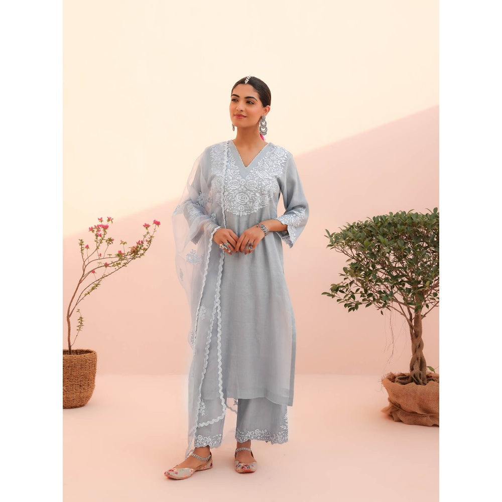 CHARU MAKKAR Blue Kurta with Palazzo and Dupatta (Set of 3)