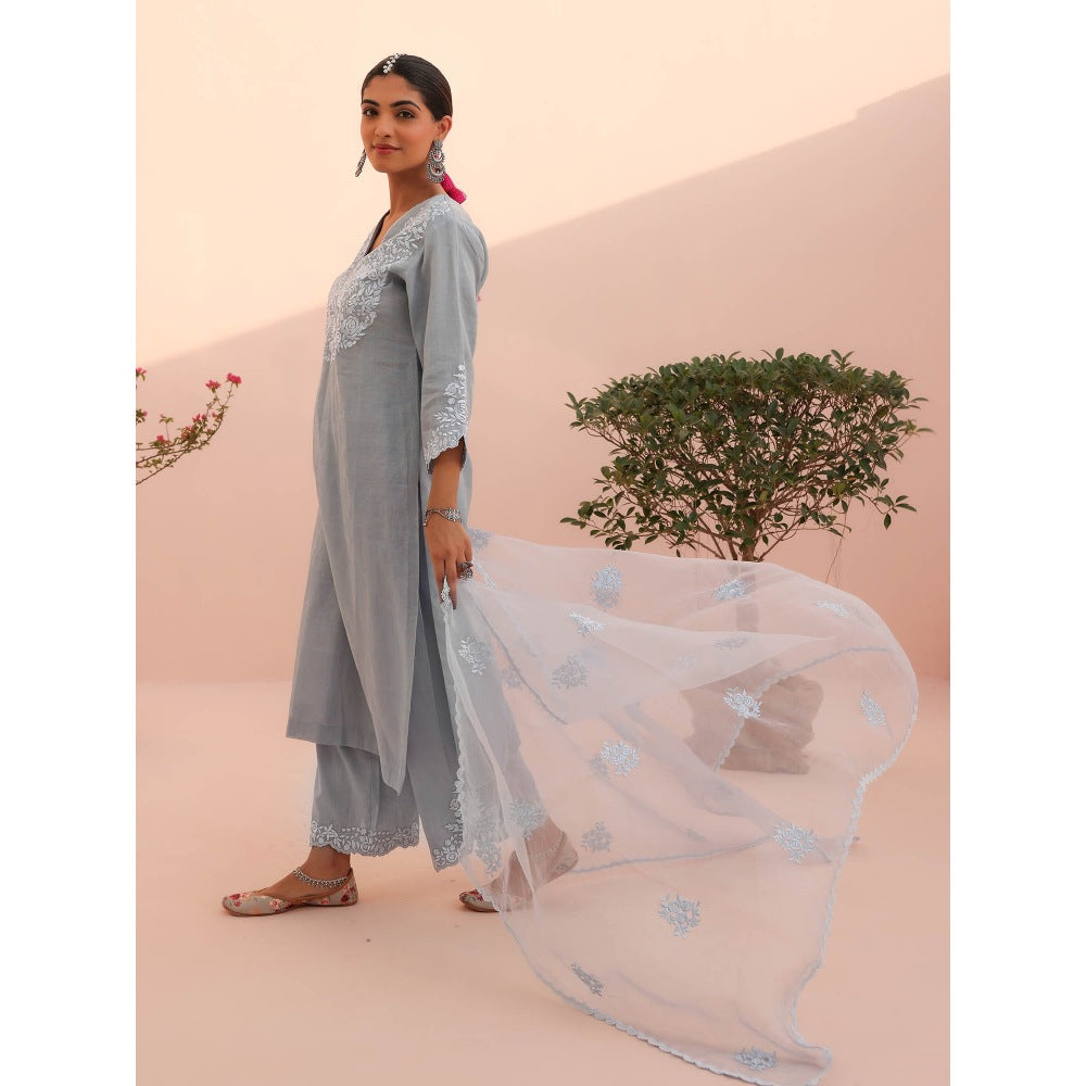 CHARU MAKKAR Blue Kurta with Palazzo and Dupatta (Set of 3)