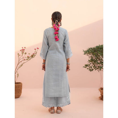 CHARU MAKKAR Blue Kurta with Palazzo and Dupatta (Set of 3)