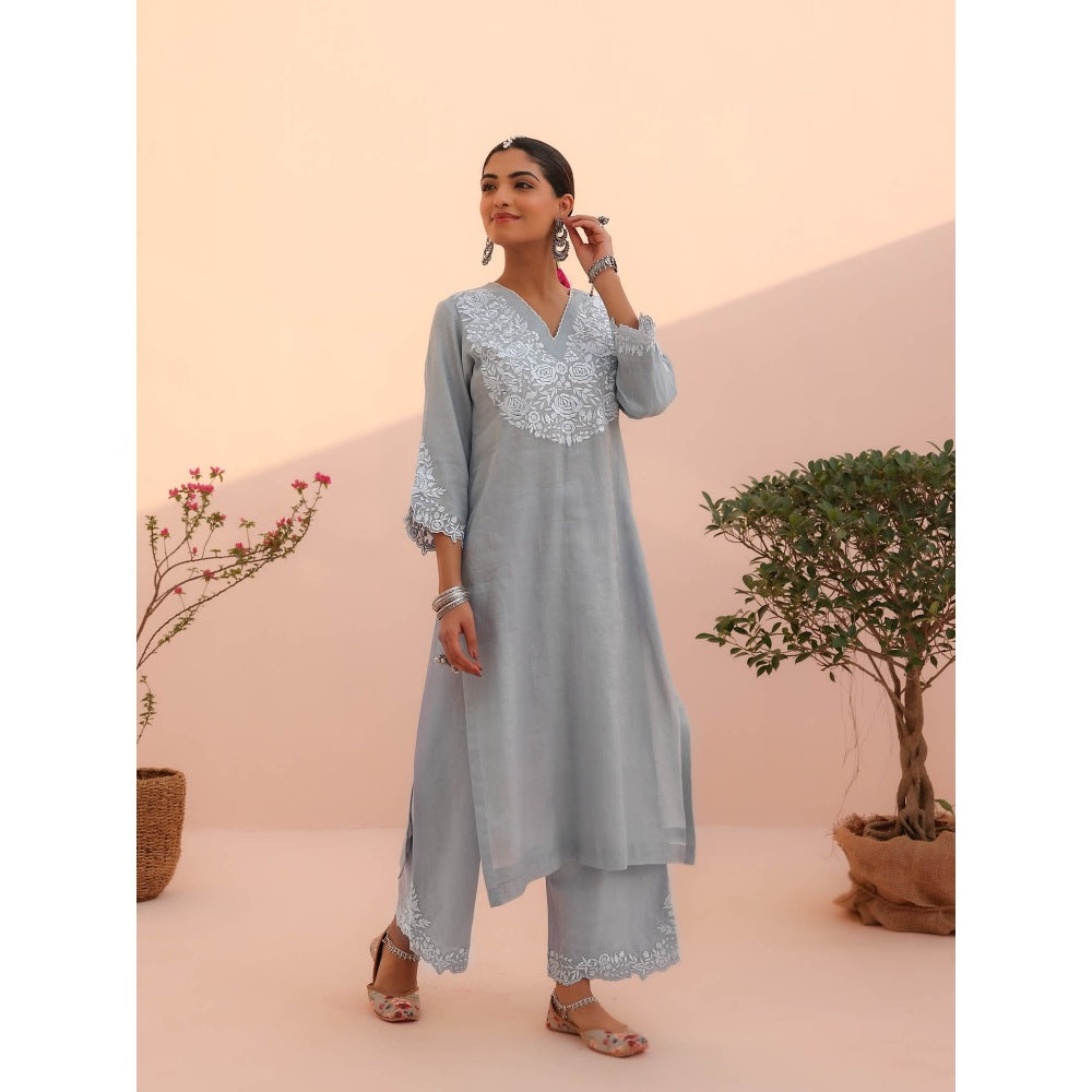 CHARU MAKKAR Blue Kurta with Palazzo and Dupatta (Set of 3)