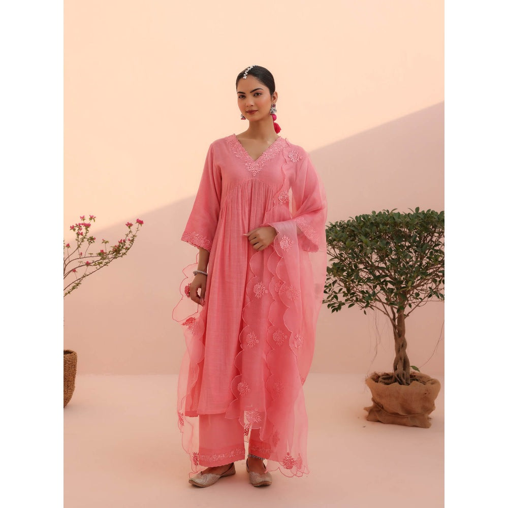 CHARU MAKKAR Vani Rose Pink Kurta with Pant and Dupatta (Set of 3)