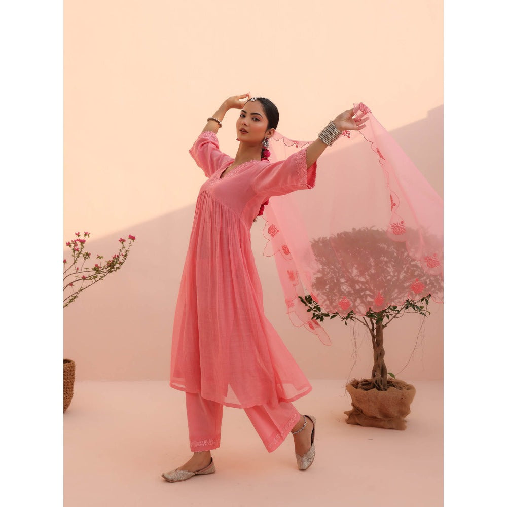 CHARU MAKKAR Vani Rose Pink Kurta with Pant and Dupatta (Set of 3)