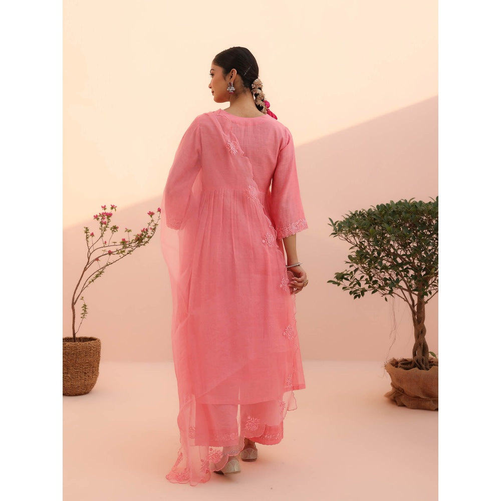 CHARU MAKKAR Vani Rose Pink Kurta with Pant and Dupatta (Set of 3)