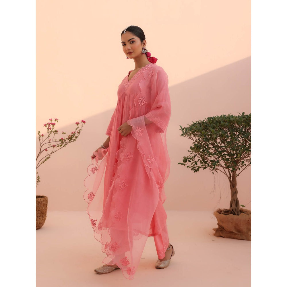 CHARU MAKKAR Vani Rose Pink Kurta with Pant and Dupatta (Set of 3)