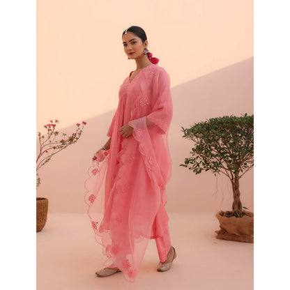 CHARU MAKKAR Vani Rose Pink Kurta with Pant and Dupatta (Set of 3)