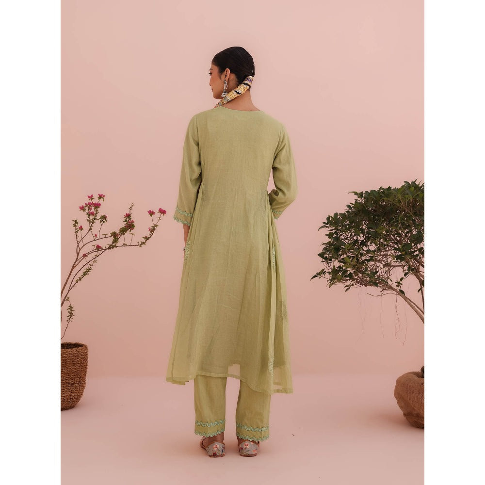 CHARU MAKKAR Elaichi Green Kurta with Pant and Dupatta (Set of 3)