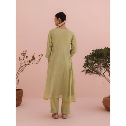 CHARU MAKKAR Elaichi Green Kurta with Pant and Dupatta (Set of 3)