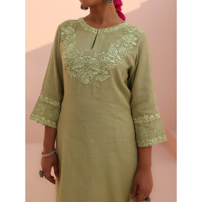 CHARU MAKKAR Tara Elaichi Green Kurta with Pant and Dupatta (Set of 3)