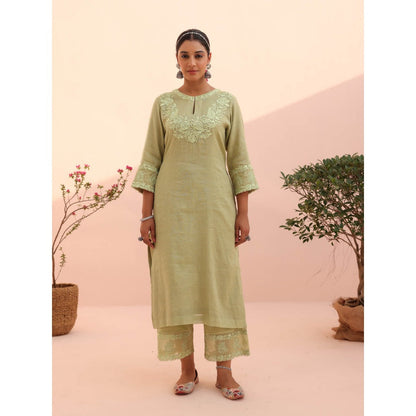 CHARU MAKKAR Tara Elaichi Green Kurta with Pant and Dupatta (Set of 3)