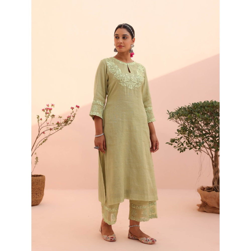 CHARU MAKKAR Tara Elaichi Green Kurta with Pant and Dupatta (Set of 3)